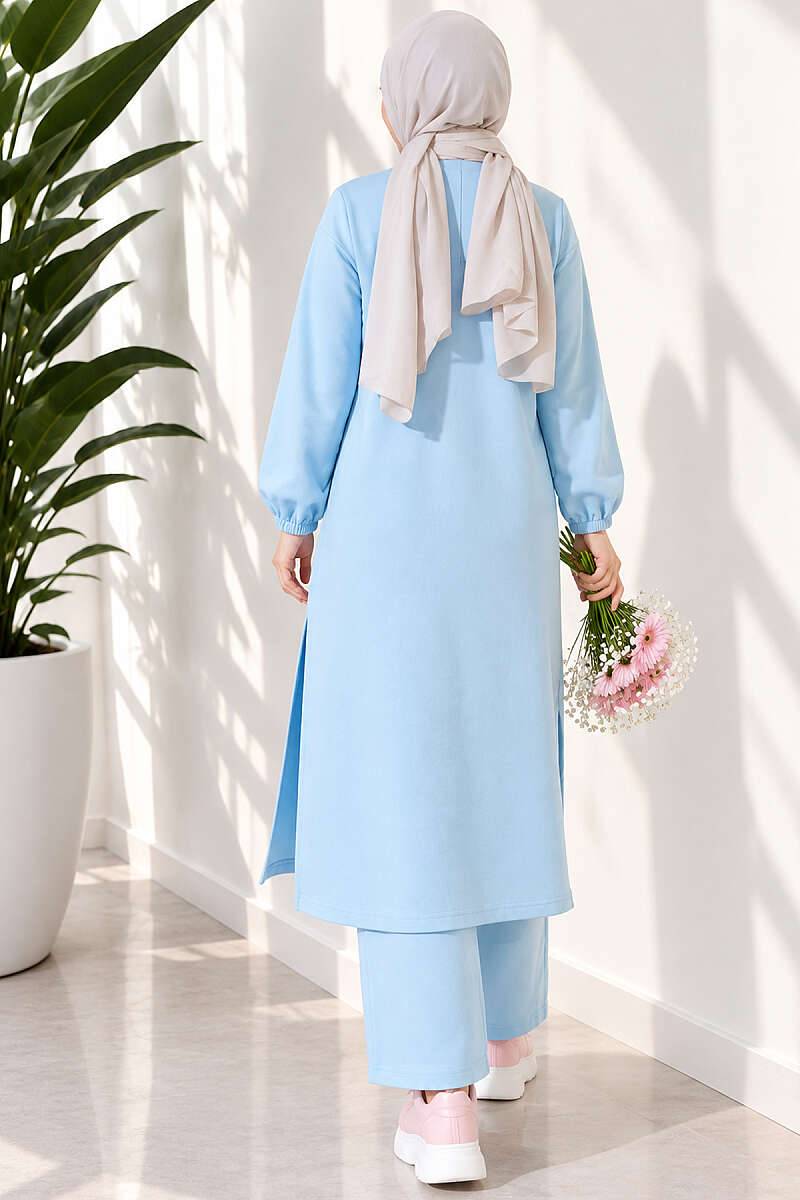 Long Two-Piece Set with Slits - Ice Blue