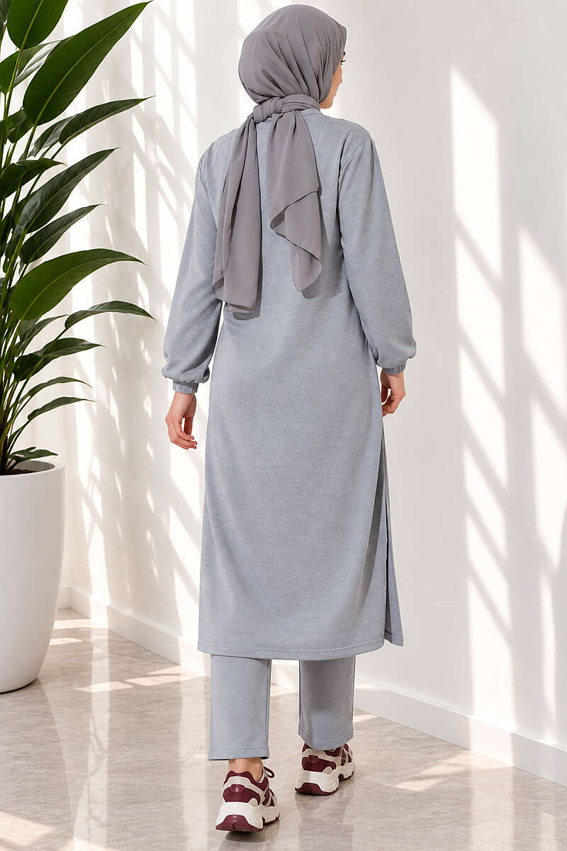 Long Two-Piece Set with Slits - Grey