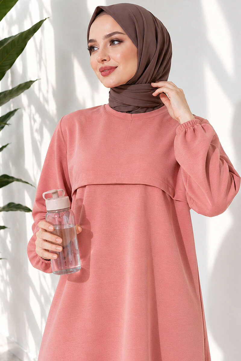 Long Two-Piece Set with Slits - Dusty Rose