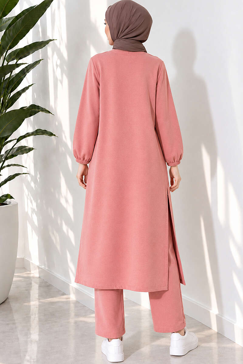 Long Two-Piece Set with Slits - Dusty Rose