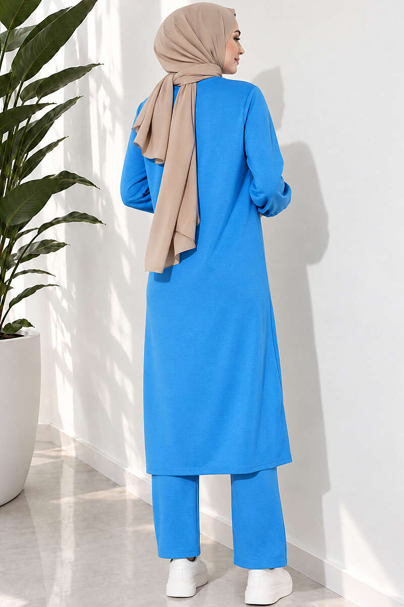 Long Two-Piece Set with Slits - Indigo