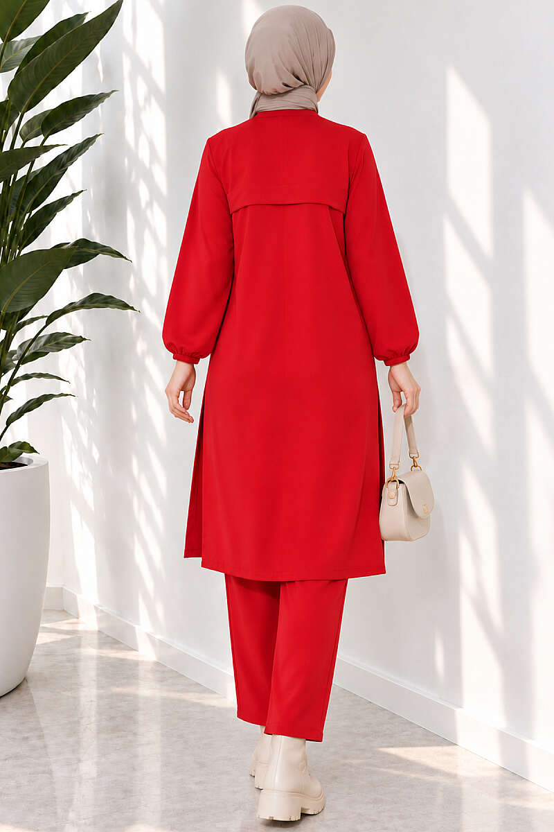 Long Two-Piece Set with Slits - Red