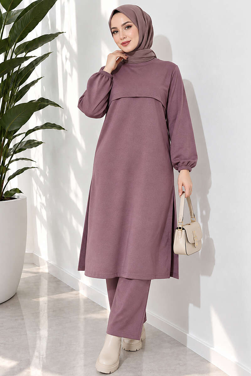 Long Two-Piece Set with Slits - Magenta