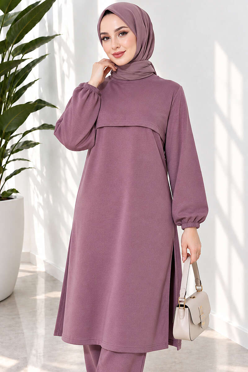 Long Two-Piece Set with Slits - Magenta