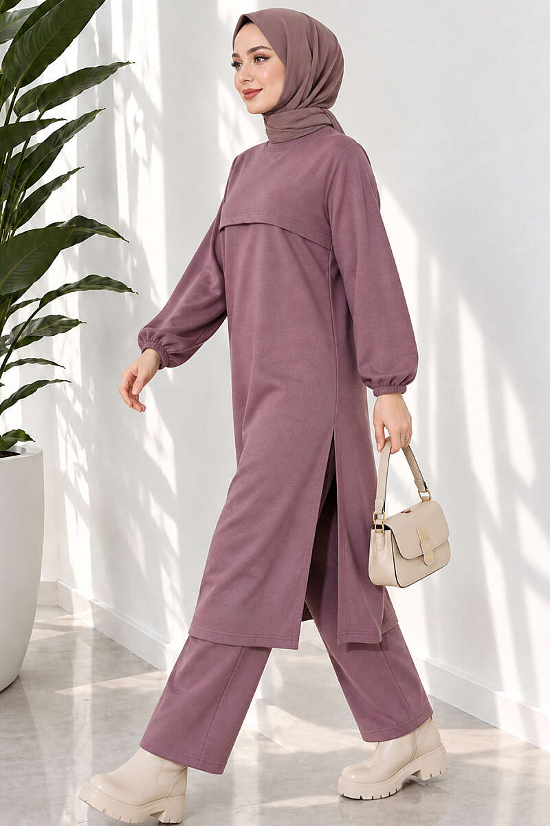 Long Two-Piece Set with Slits - Magenta