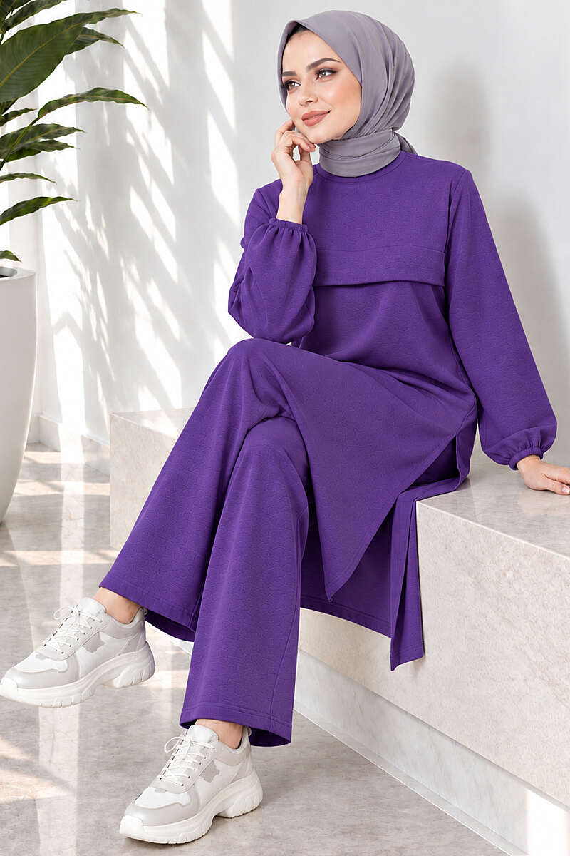 Long Two-Piece Set with Slits - Purple