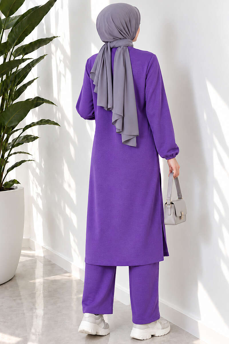 Long Two-Piece Set with Slits - Purple