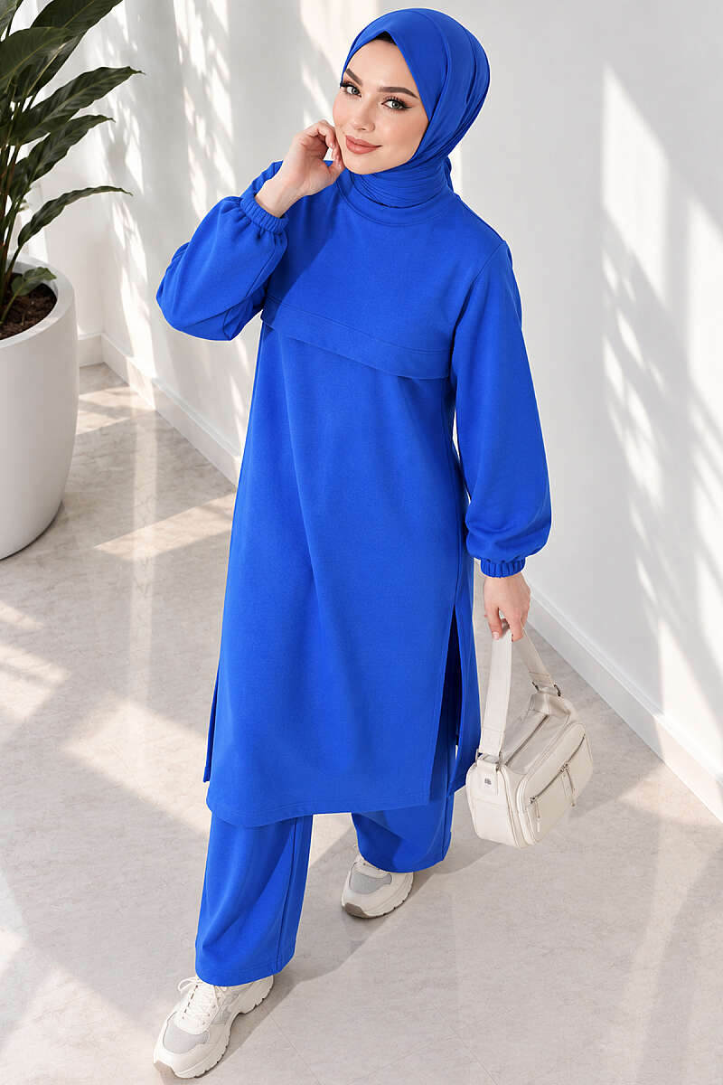 Long Two-Piece Set with Slits - Saxe Blue