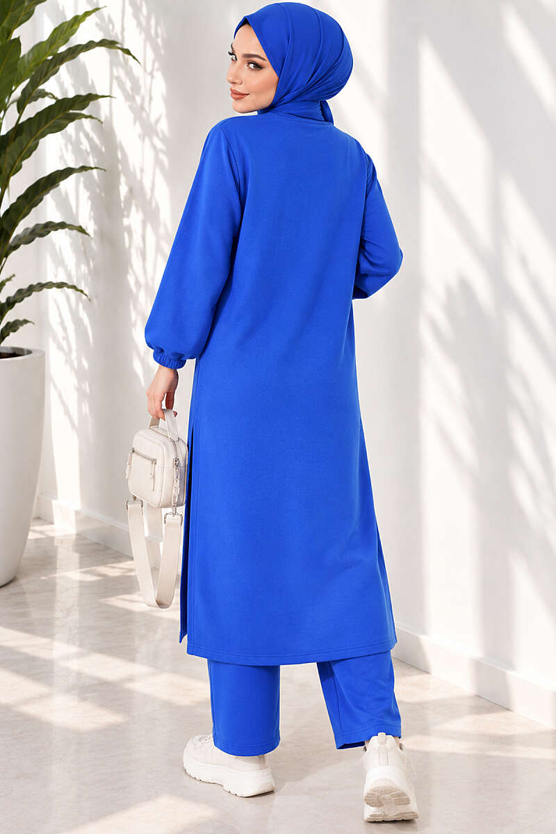Long Two-Piece Set with Slits - Saxe Blue