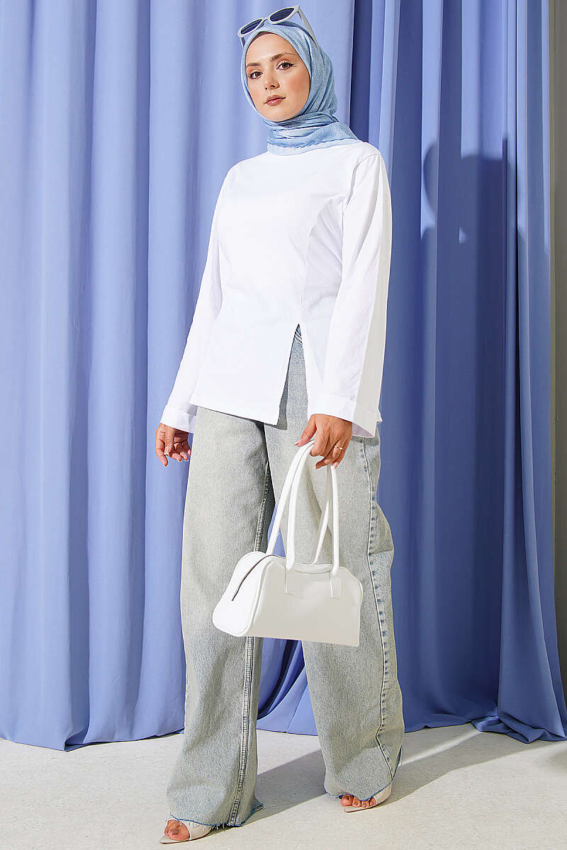 Tunic with Slits and Side Ties - White