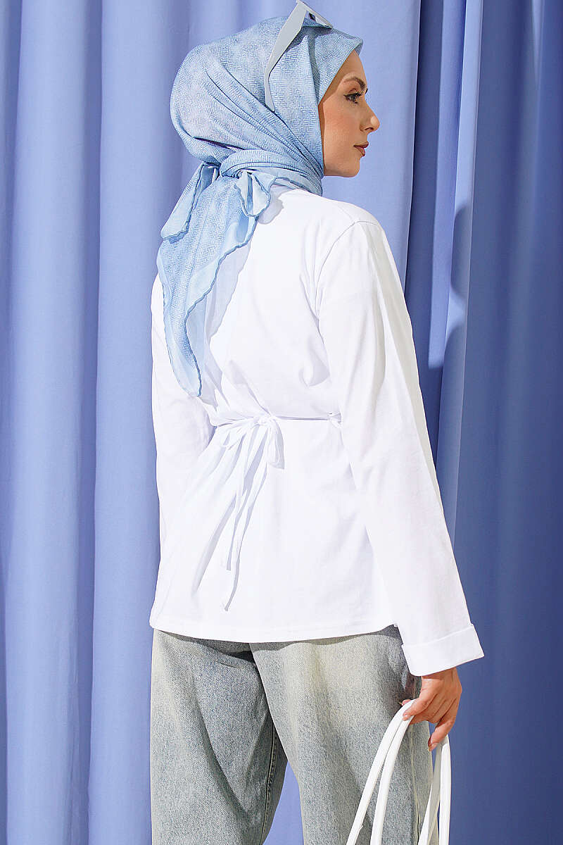 Tunic with Slits and Side Ties - White