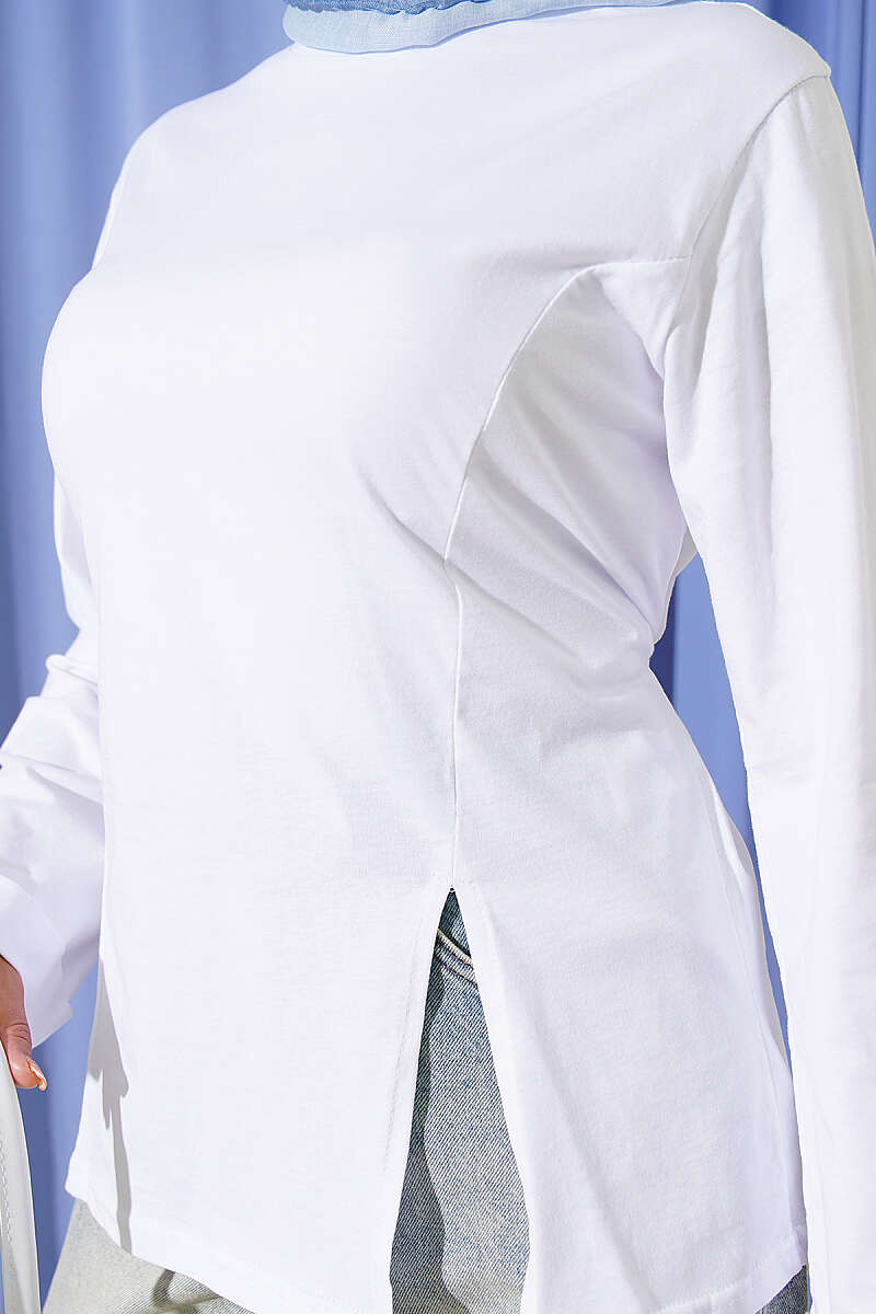 Tunic with Slits and Side Ties - White