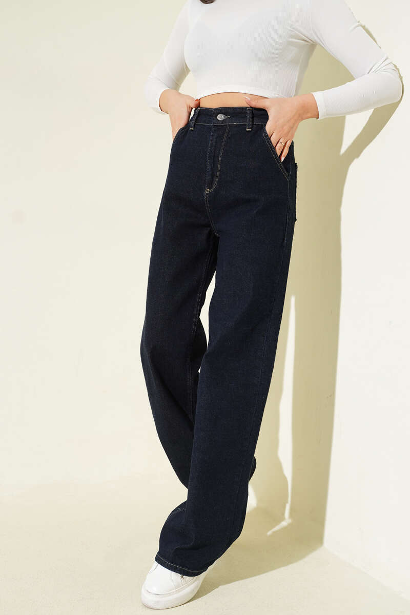 High-Waist Baggy Pants - Navy