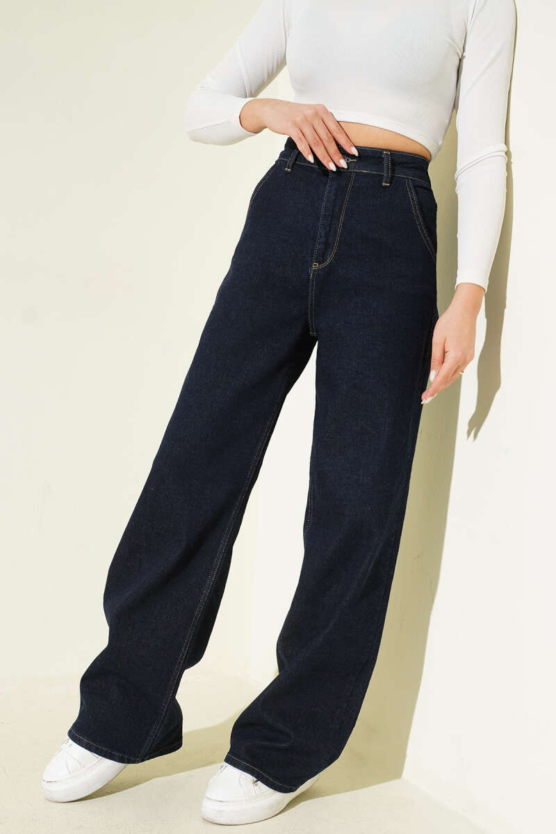 High-Waist Baggy Pants - Navy