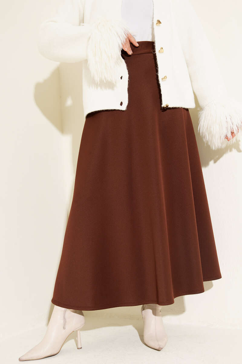High-Waist Bell Skirt - Brown