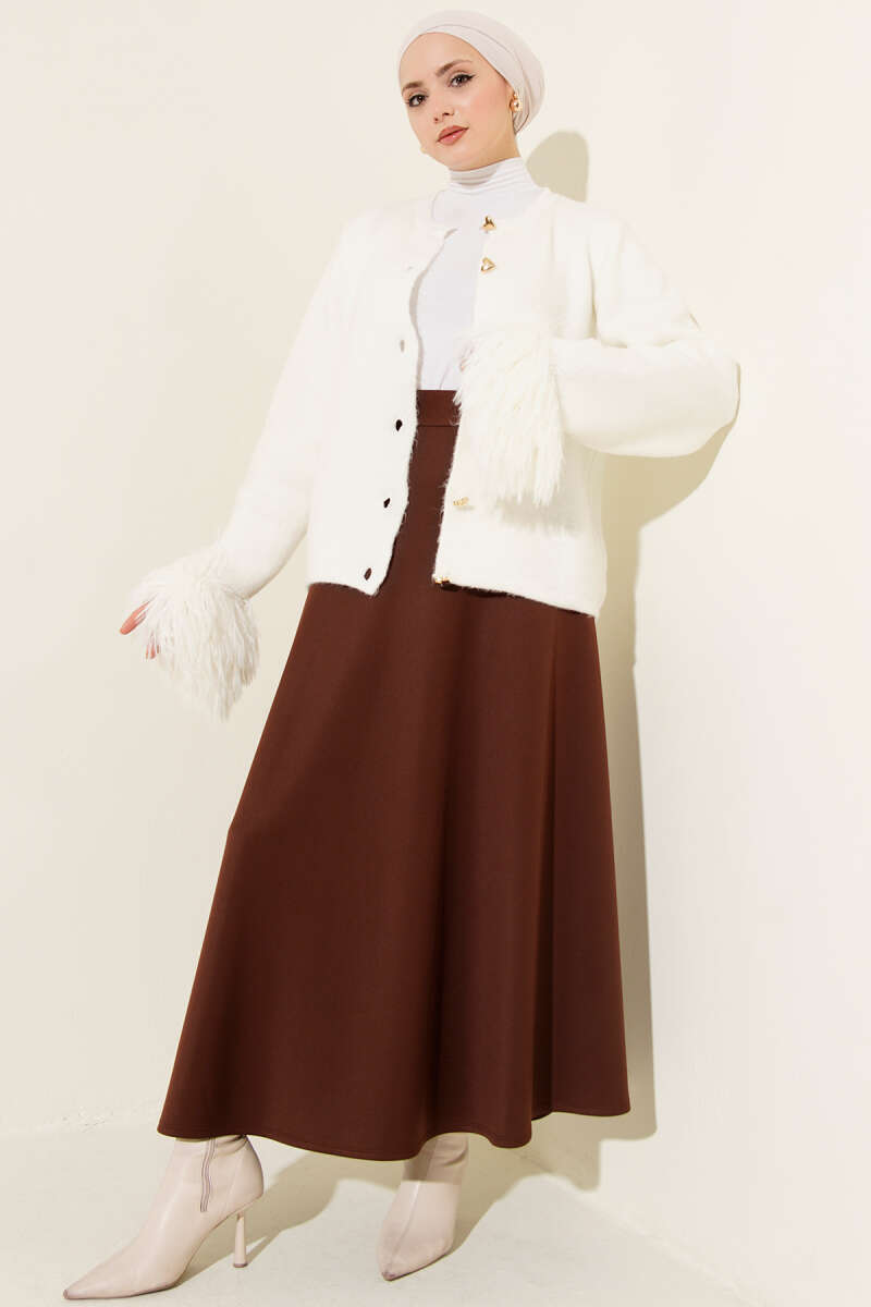 High-Waist Bell Skirt - Brown