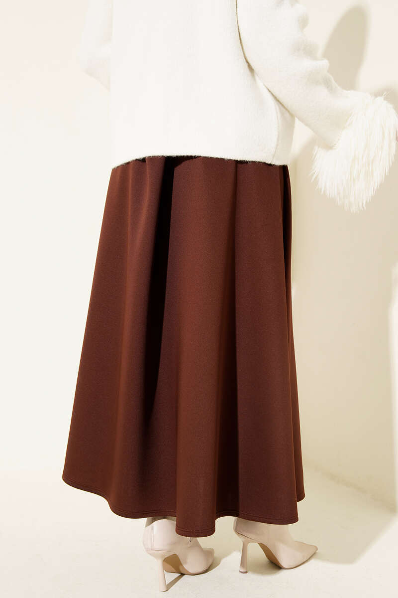 High-Waist Bell Skirt - Brown