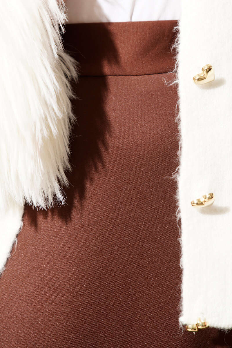 High-Waist Bell Skirt - Brown