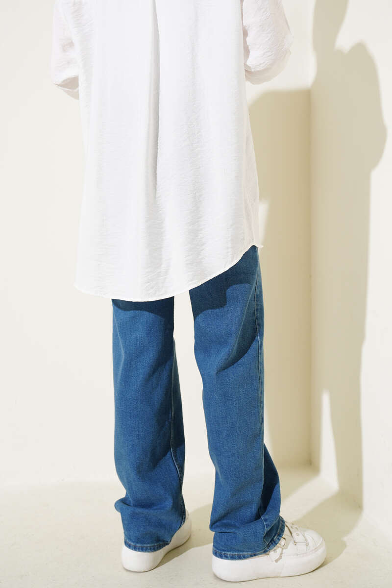 High-Waist Denim Palazzo Pants with Wide Leg - Tinted Wash