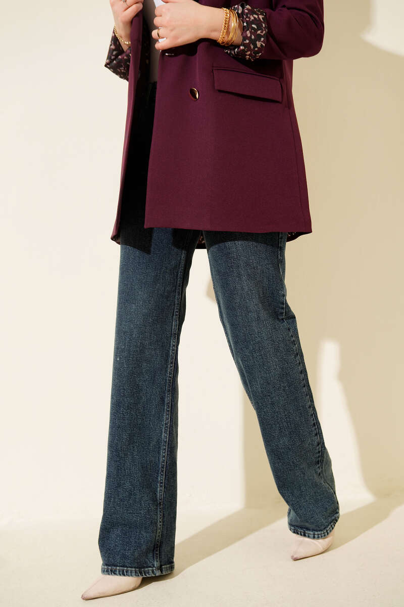 High-Waist Denim Palazzo Pants with Wide Leg - Green Tint