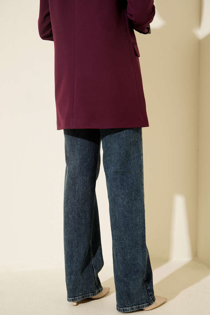 High-Waist Denim Palazzo Pants with Wide Leg - Green Tint