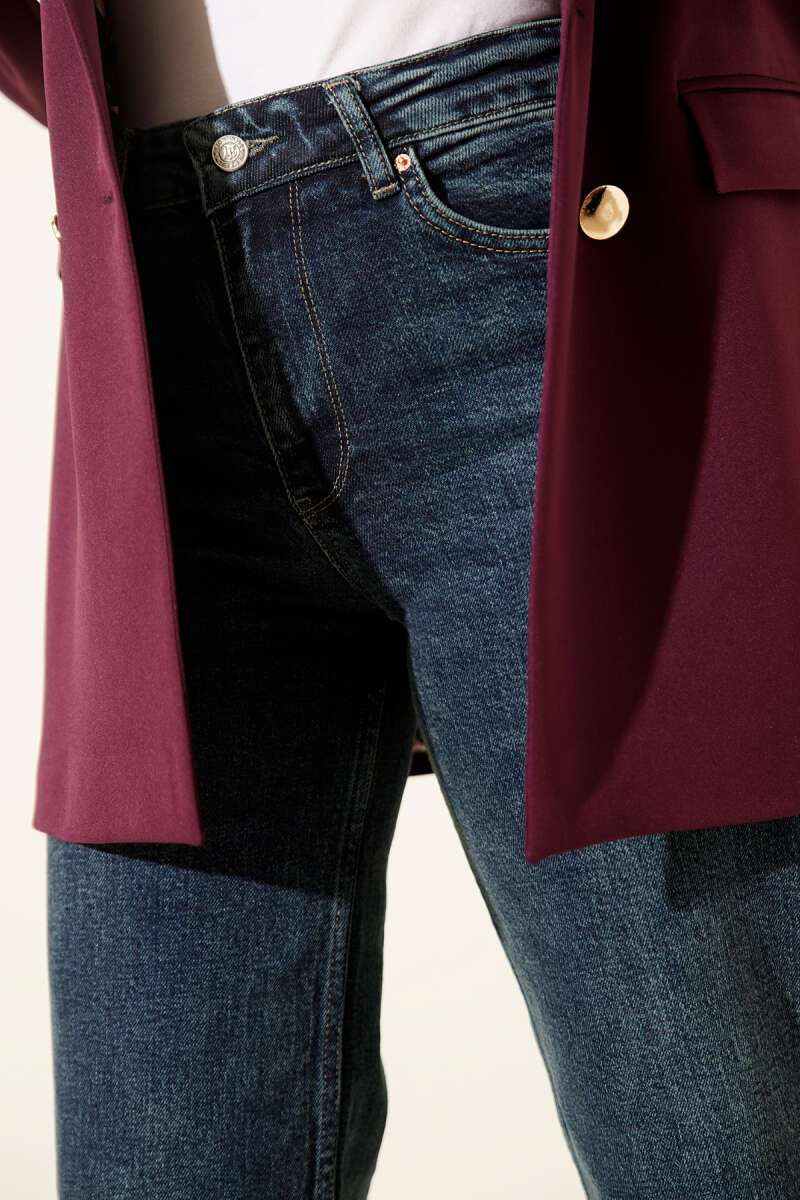 High-Waist Denim Palazzo Pants with Wide Leg - Green Tint