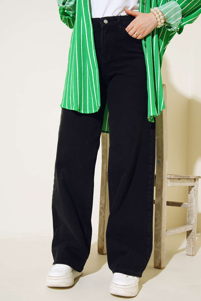High-Waist Palazzo Trousers - Smoke Grey