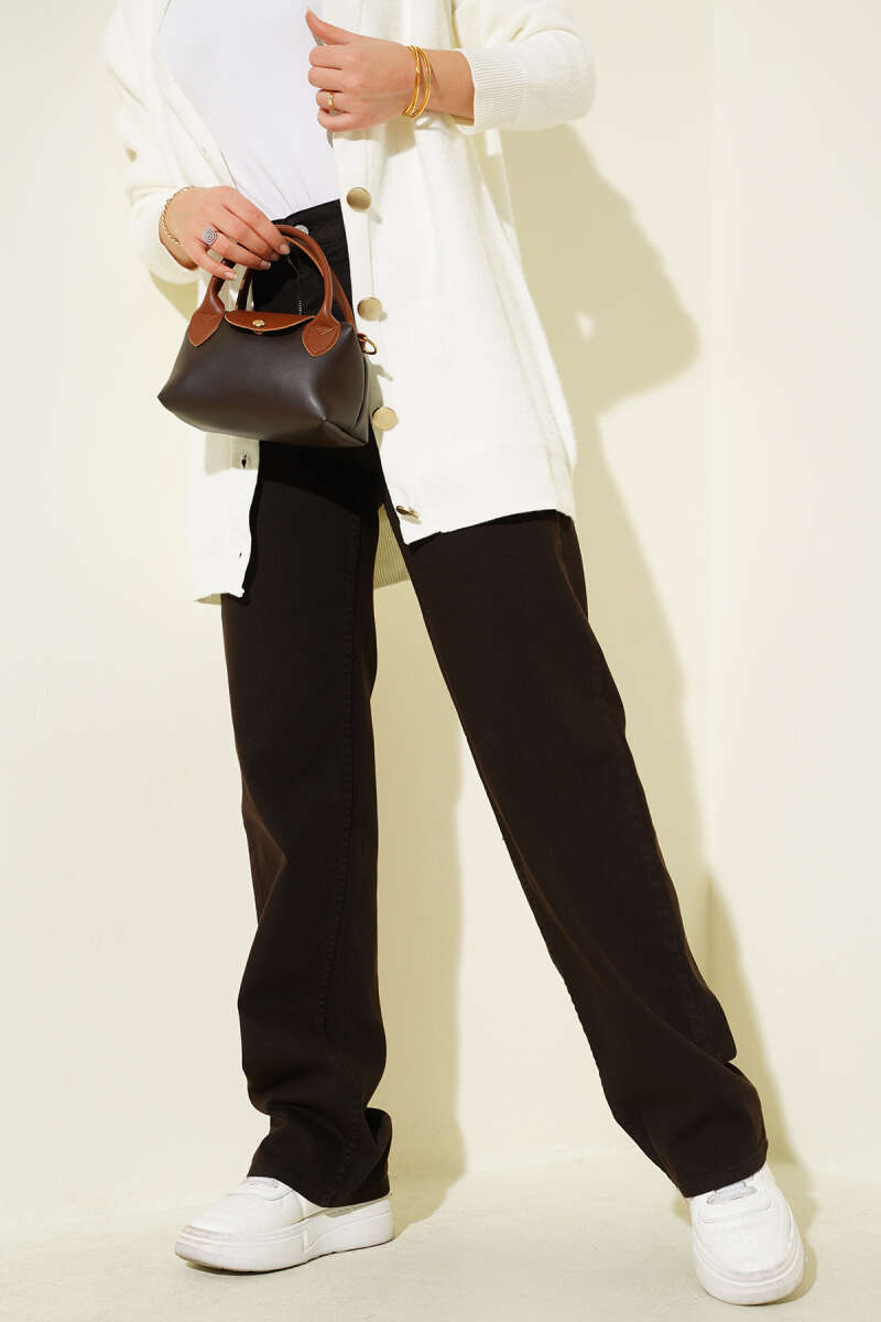 High-Waist Palazzo Trousers - Brown