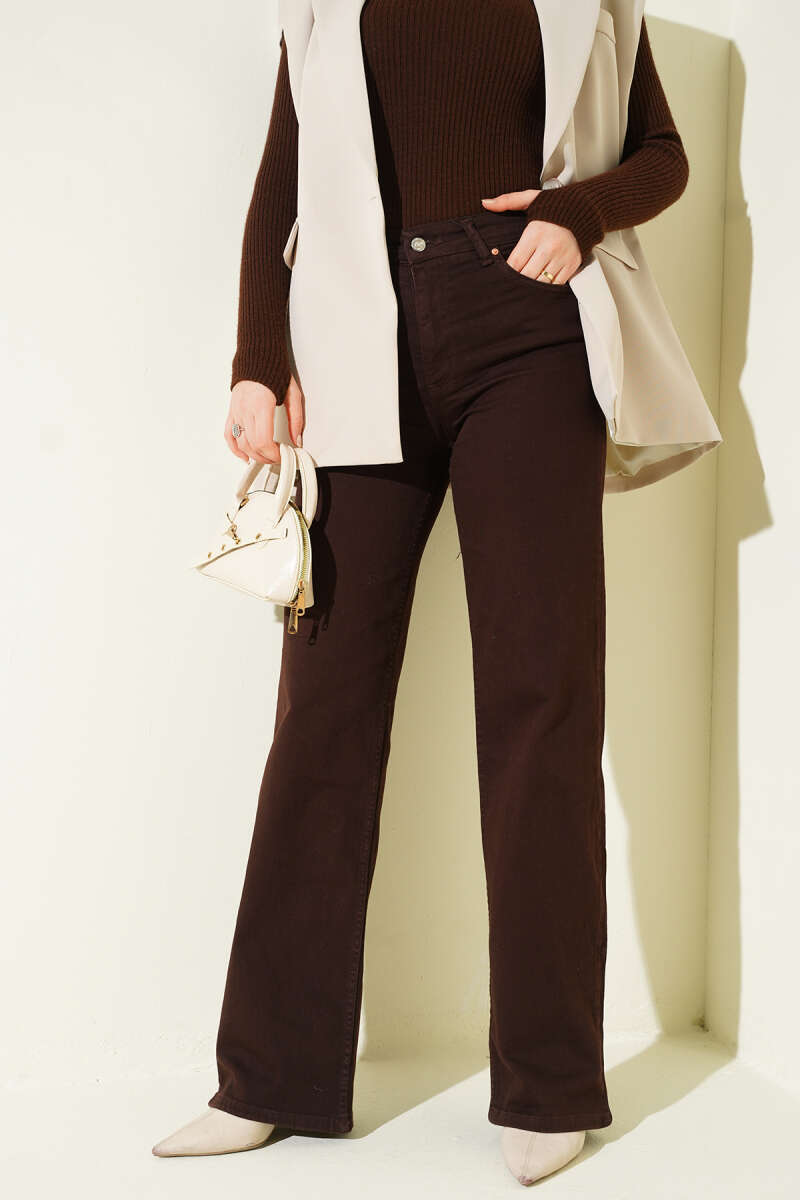 High-Waist Palazzo Trousers - Chestnut