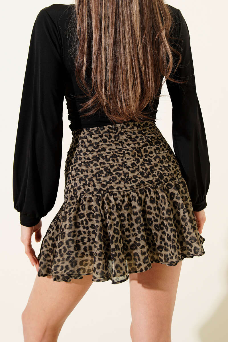 High-Waist Chiffon Skirt - Leopard