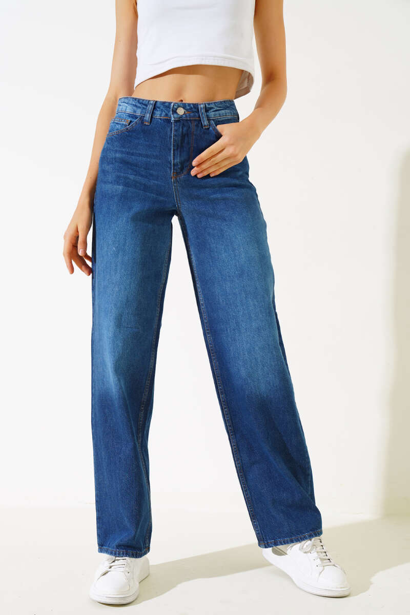 High-Waist Denim Palazzo Pants - Blue