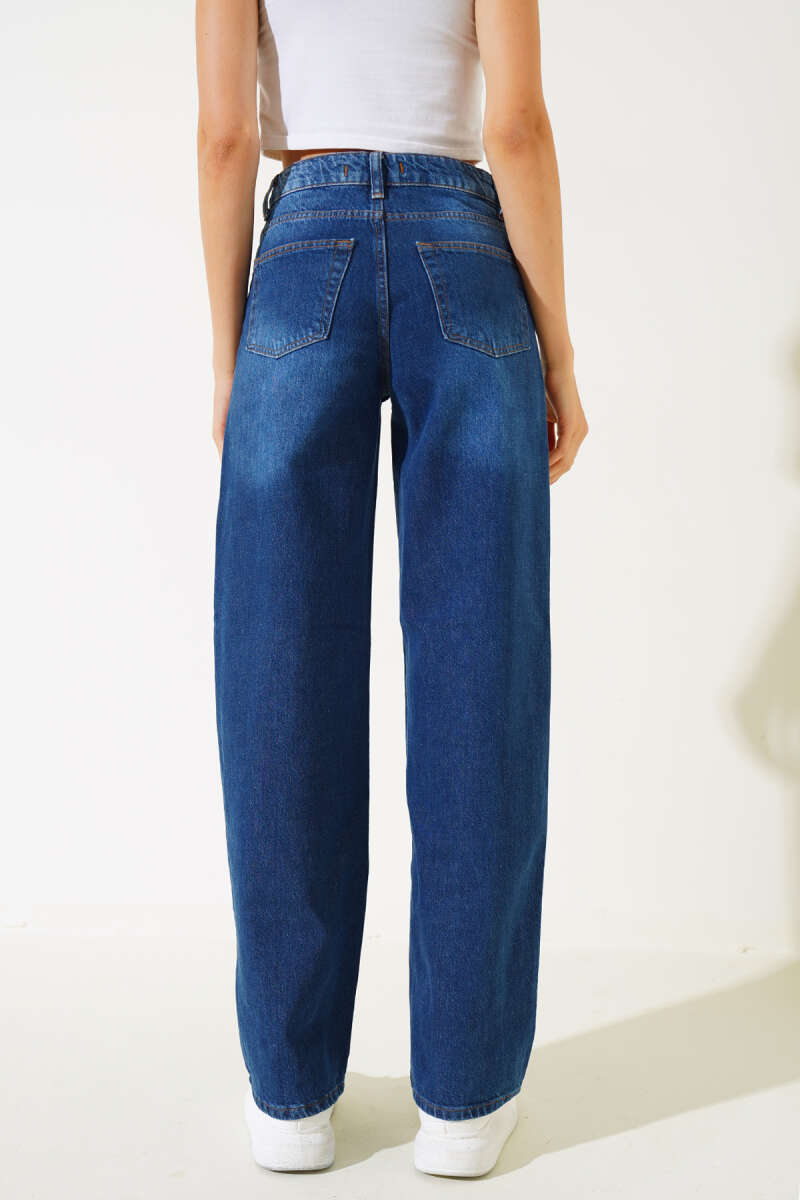High-Waist Denim Palazzo Pants - Blue