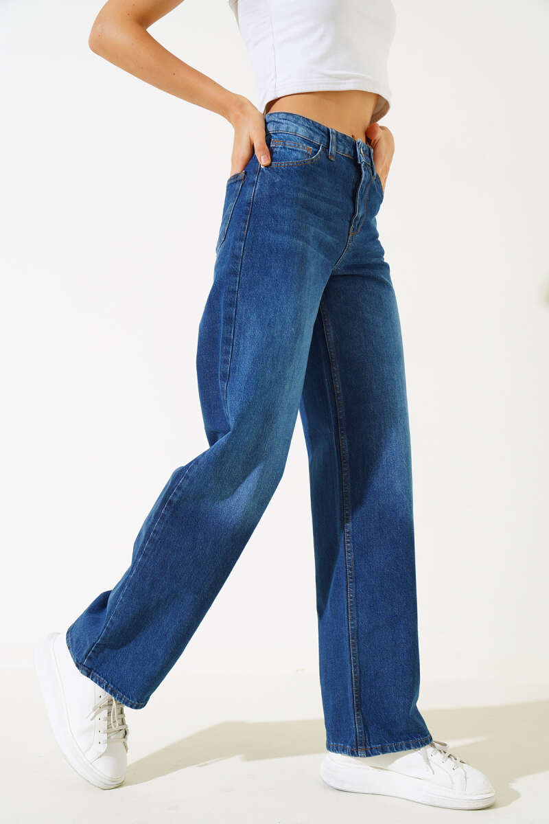High-Waist Denim Palazzo Pants - Blue
