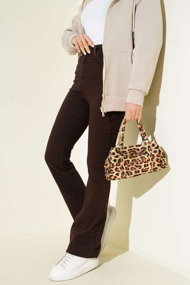High-Waist Flared Pants - Brown