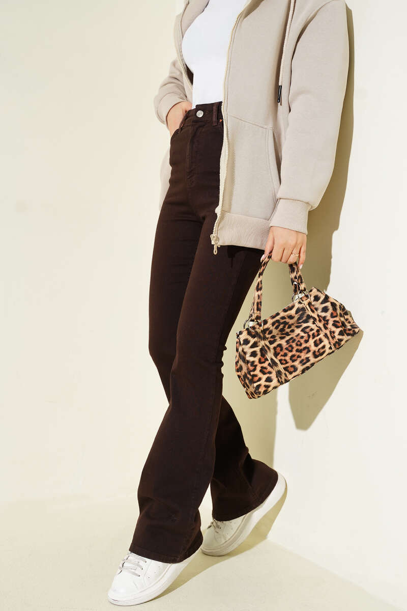 High-Waist Flared Pants - Brown