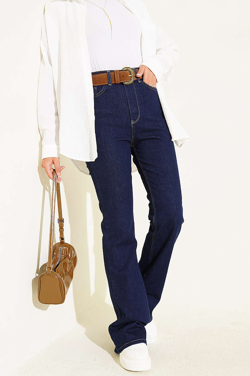 High-Waist Flared Pants - Navy