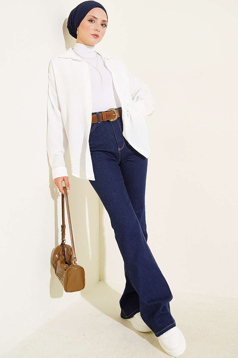 High-Waist Flared Pants - Navy