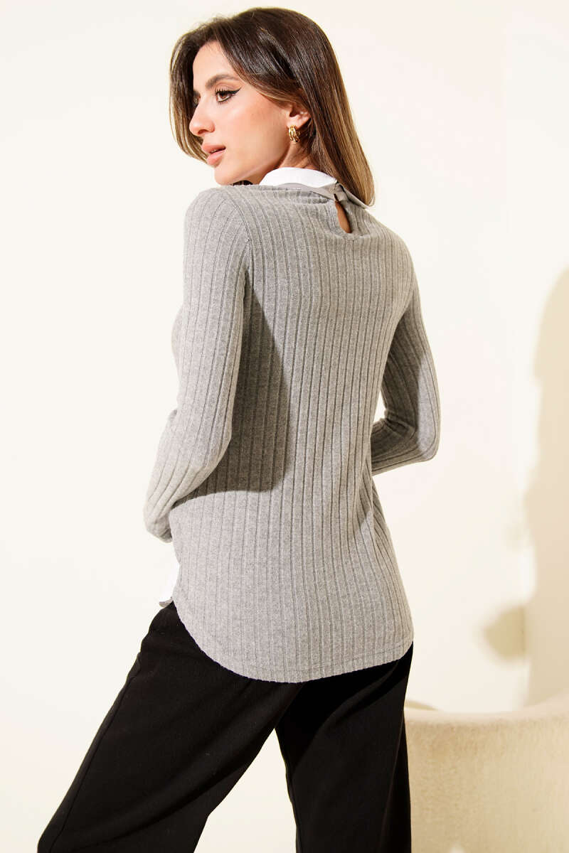 Soft Blouse with Shirt Detail - Grey