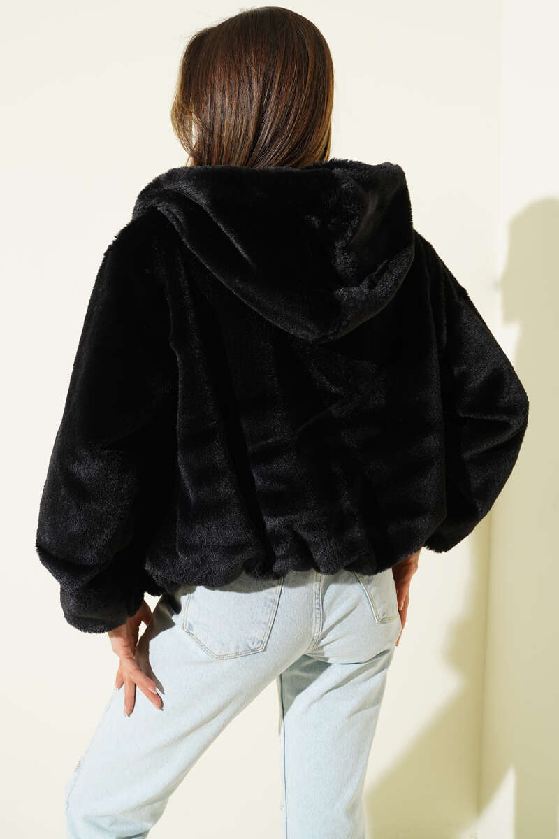 Soft Plush Hooded Cardigan - Black