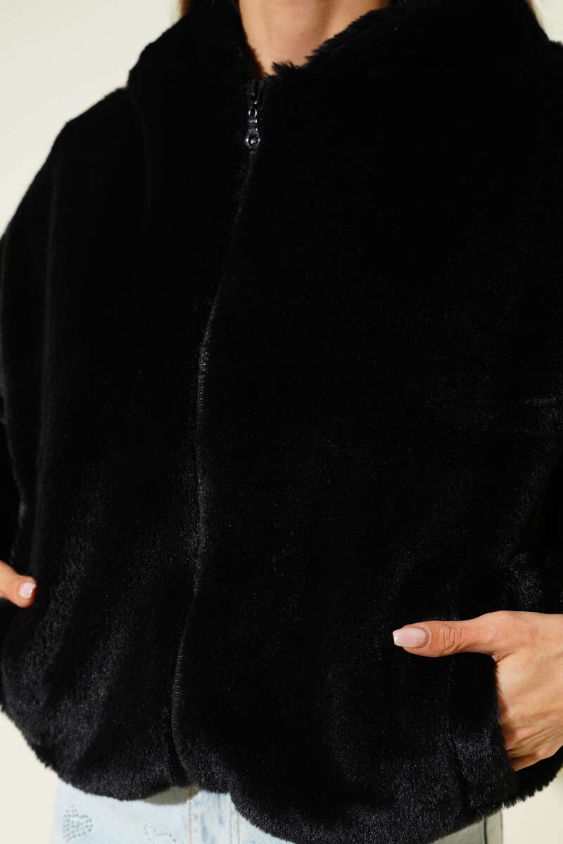 Soft Plush Hooded Cardigan - Black