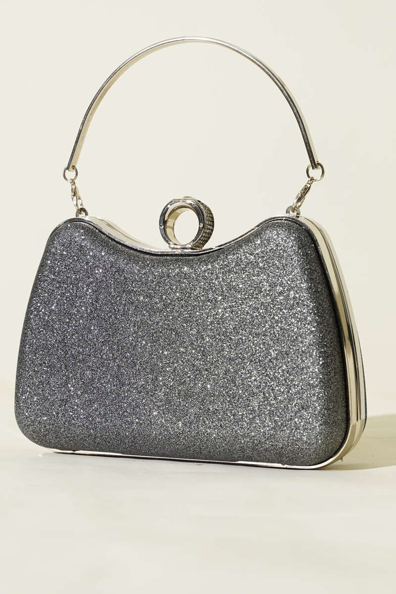 Glitter Evening Bag with Ring - Smoke Grey