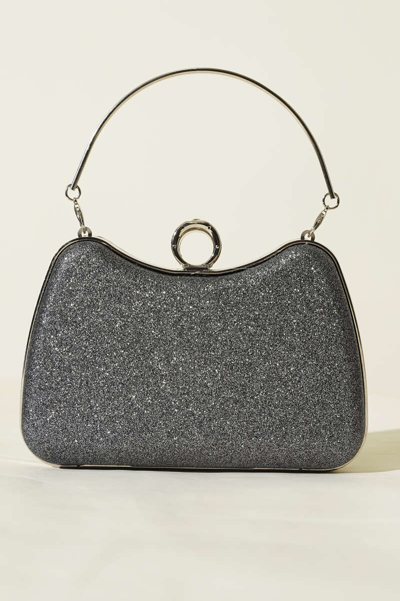 Glitter Evening Bag with Ring - Smoke Grey