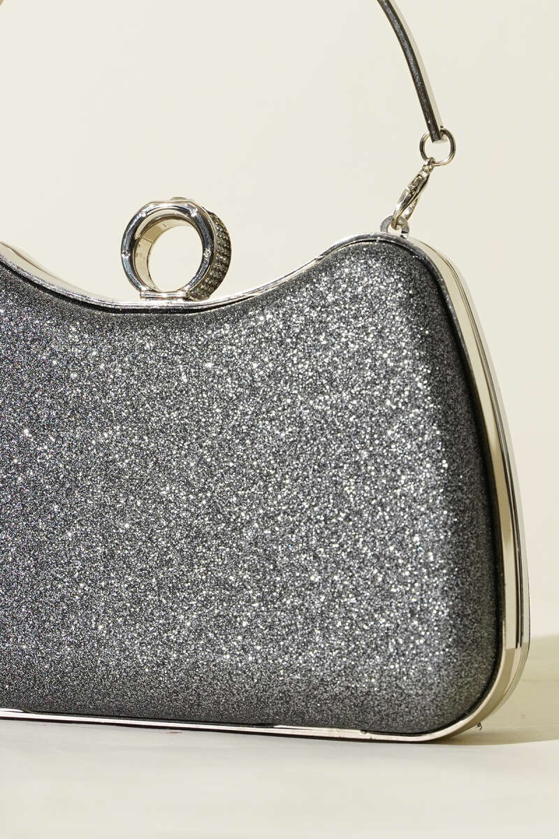 Glitter Evening Bag with Ring - Smoke Grey