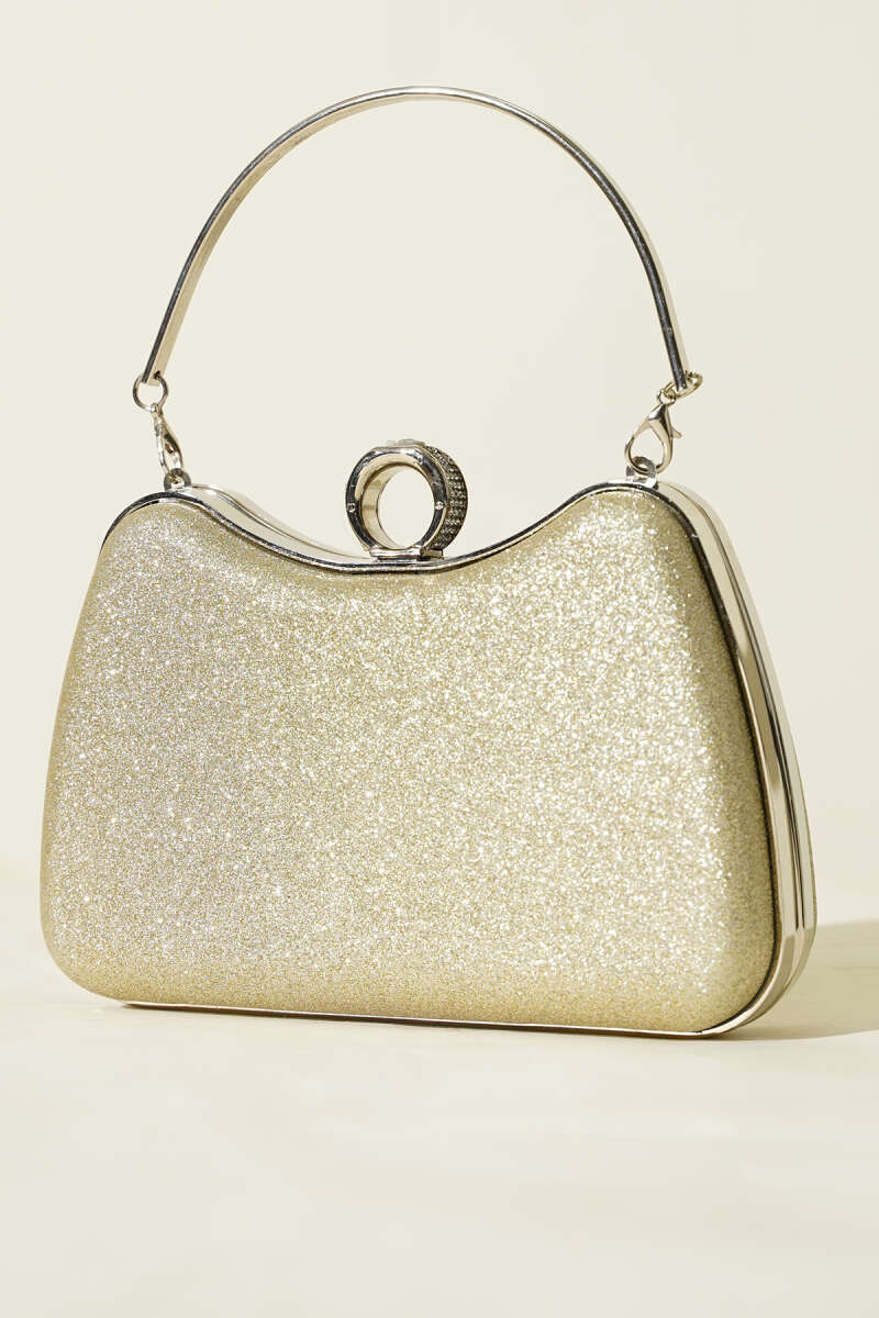 Glitter Evening Bag with Ring - Gold