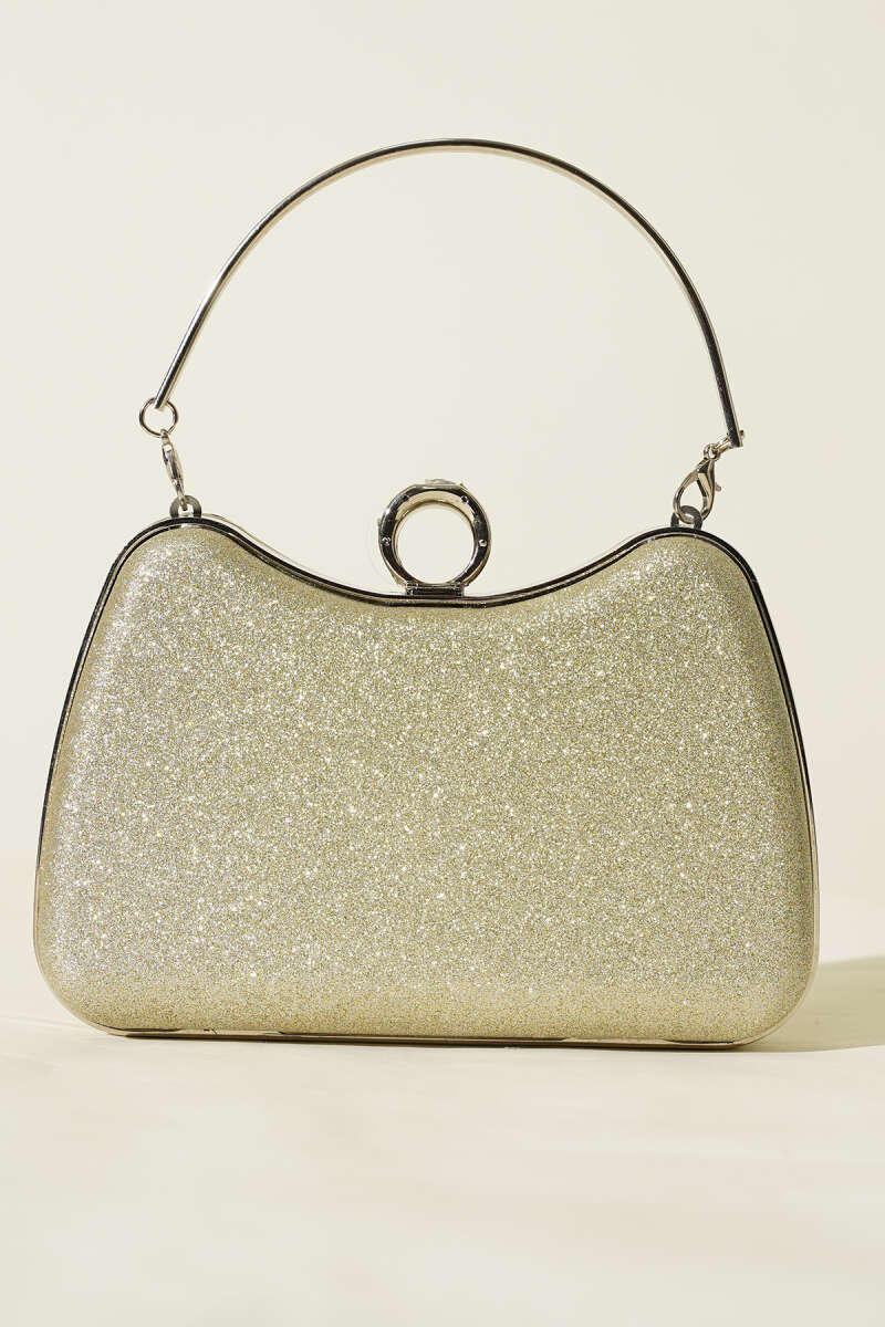 Glitter Evening Bag with Ring - Gold