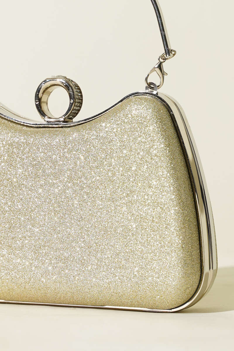 Glitter Evening Bag with Ring - Gold