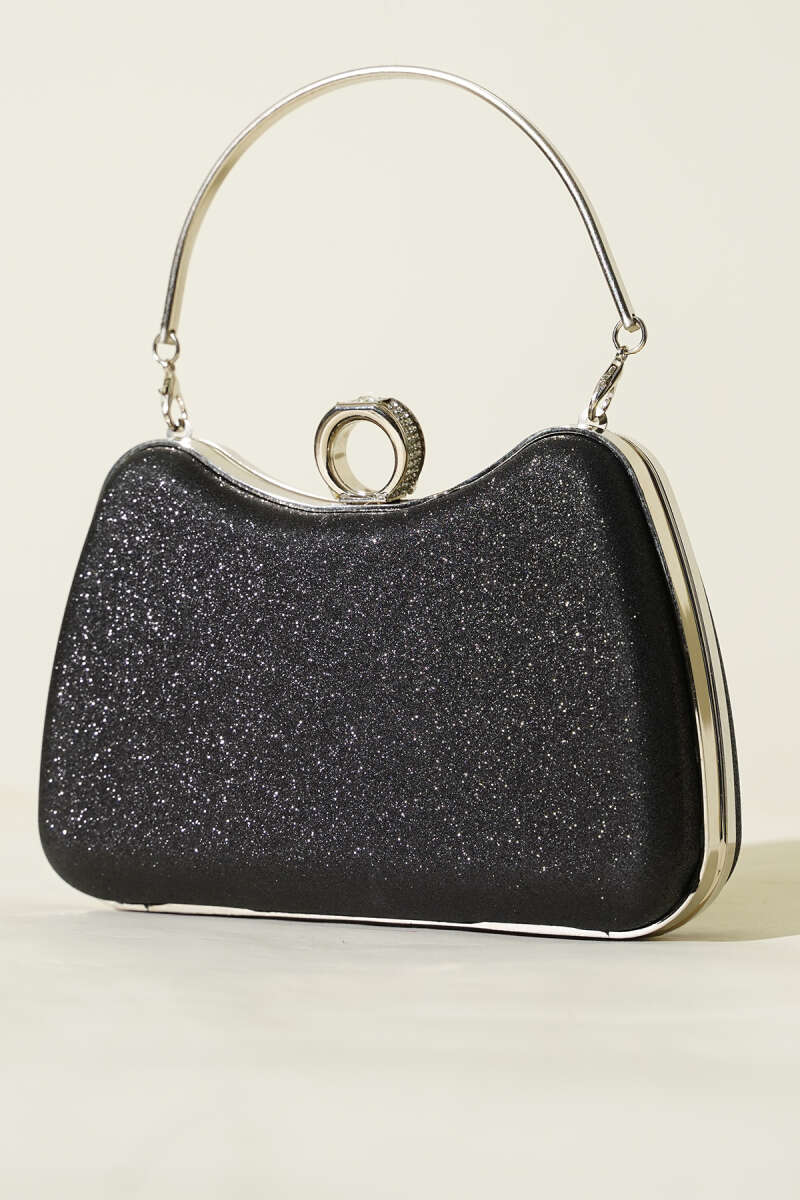 Glitter Evening Bag with Ring - Black