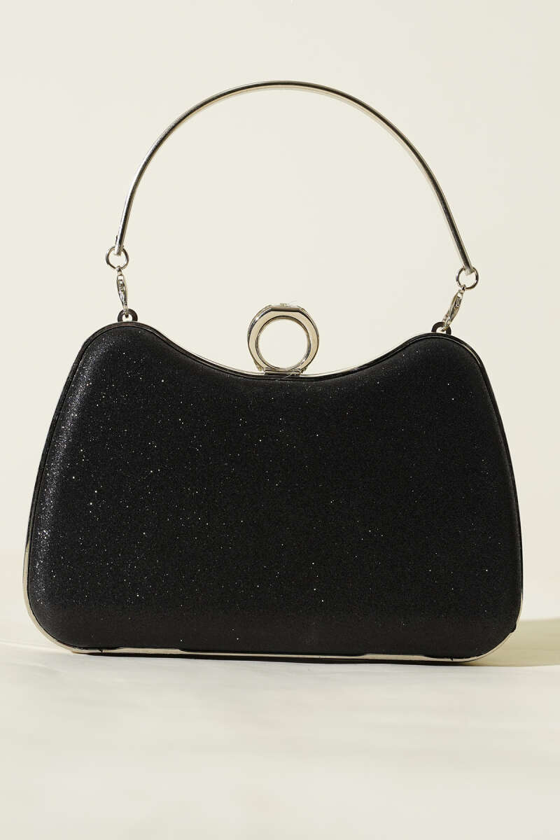 Glitter Evening Bag with Ring - Black