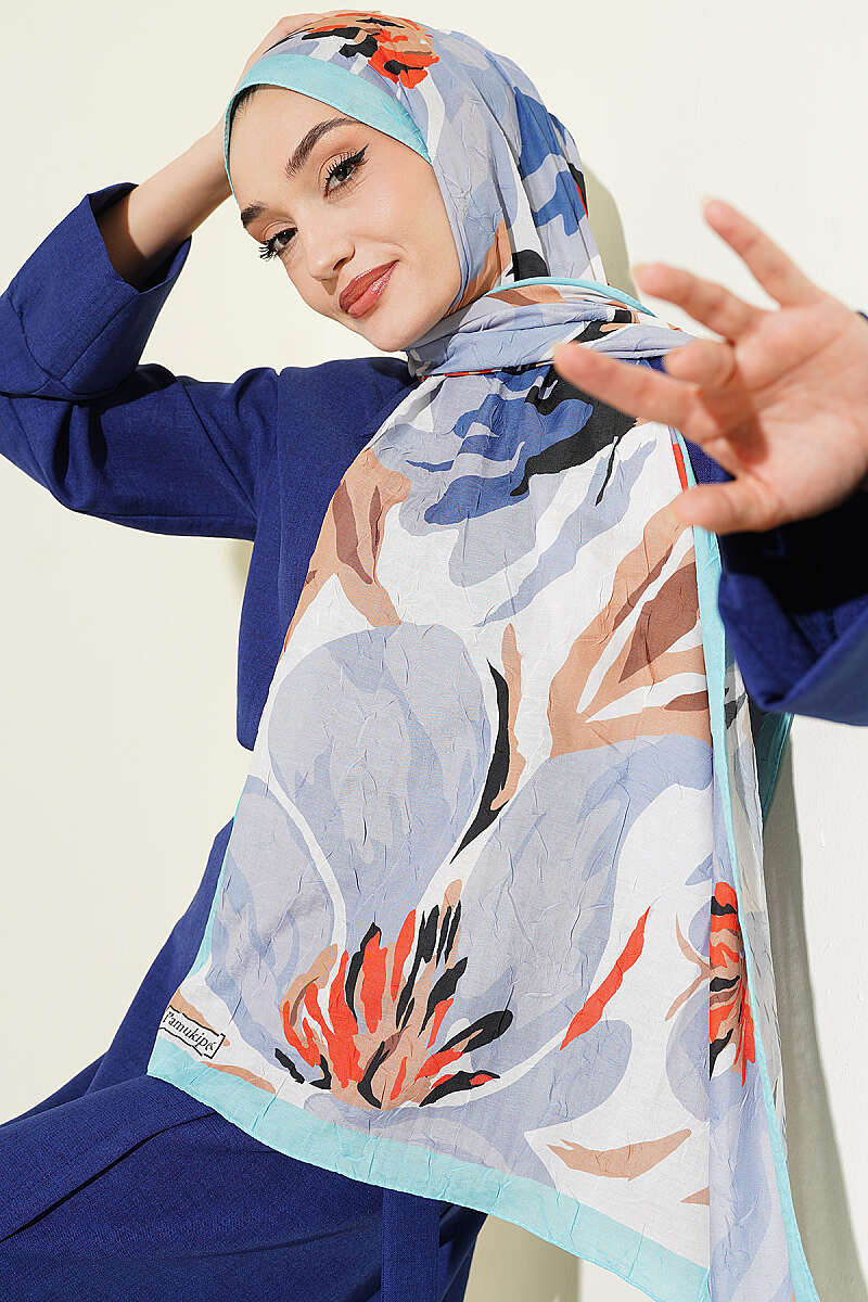 Lily Print Bamboo Crinkle Shawl - Mint