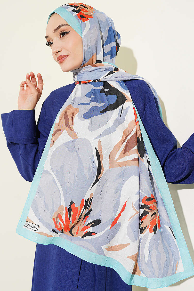 Lily Print Bamboo Crinkle Shawl - Mint